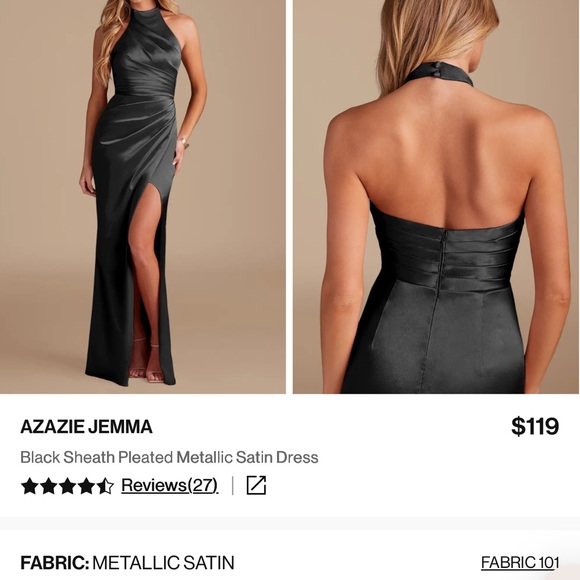 Azazie Dresses & Skirts - Azazie Jemma Black Metallic Satin Gown